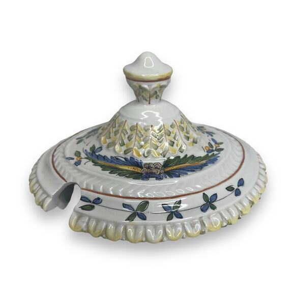 Hand Painted Vintage Italian Faience Footed Porcelain Tureen W/ Underplate Italy - Picture 11 of 15